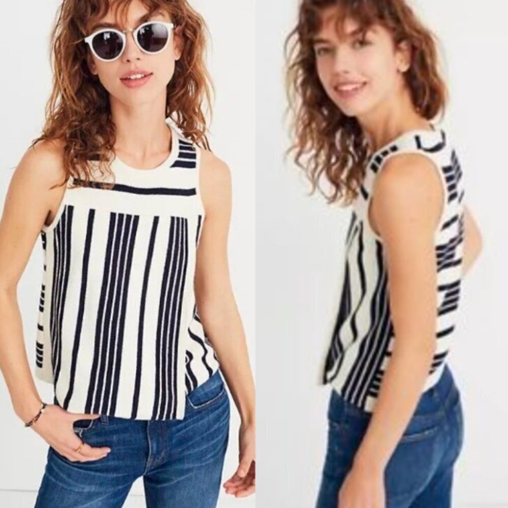 🦋 MADEWELL Navy Blue Stripe Knit Sweater Tank Top Small